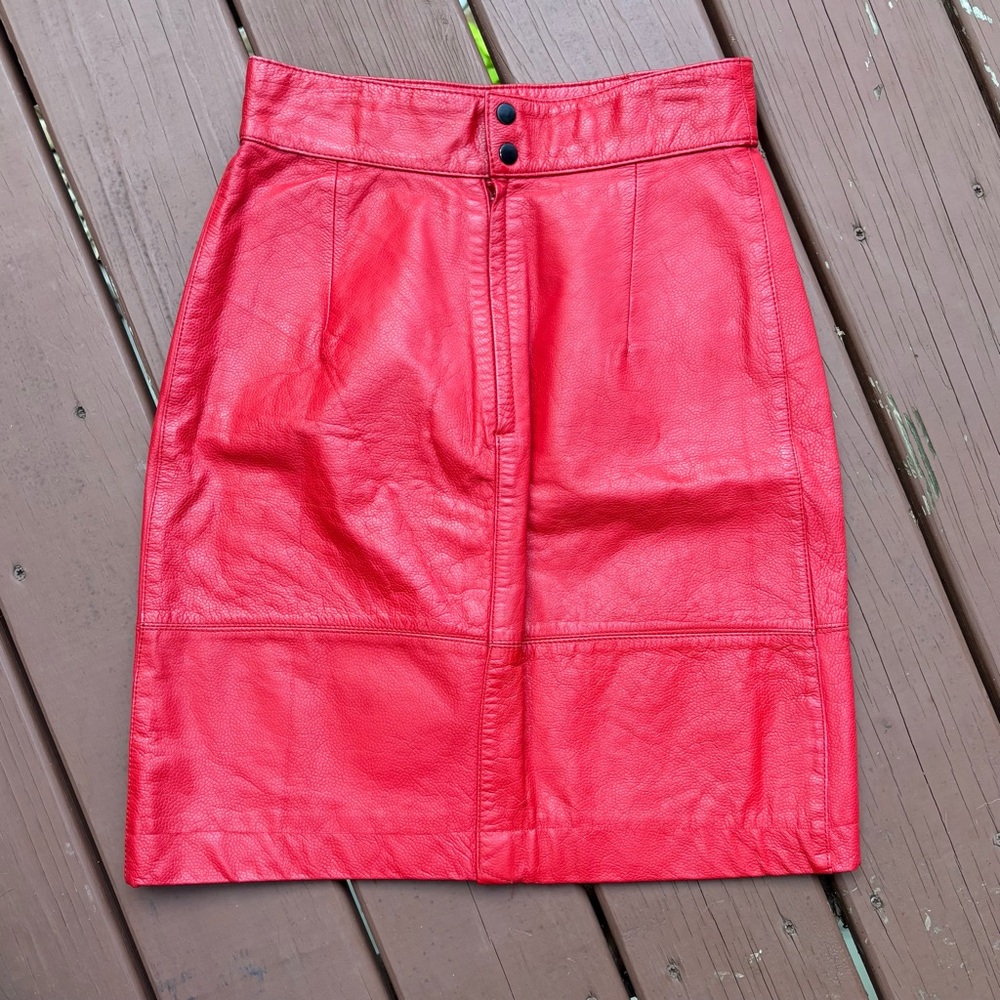 Vintage 80s 90s Lipstick Red High
Waisted leather Mini Skirt | Size XS Small